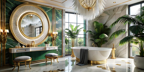 Stylish bathroom featuring wooden cabinets, a sleek sink, washing machine, and elegant lighting, showcasing elegant bathroom interior design.