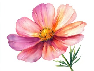Fototapeta premium Elegant and Cheerful Cosmos Flower Watercolor Botanical Nature Icon with a Delicate and Minimal Design on a Clean White Background