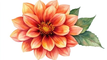 Fototapeta premium Adorable Watercolor of a Lush Smiling Dahlia Flower Clipart Icon Isolated on a Clean White Background Vibrant Floral Botanical Design for Spring and Summer Decor and Art Projects