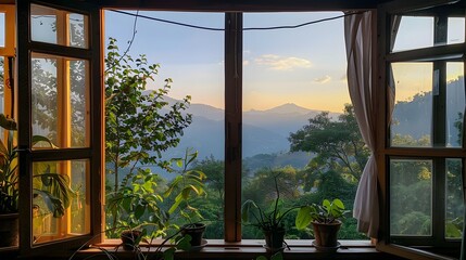 beautiful mountain view from inside the house