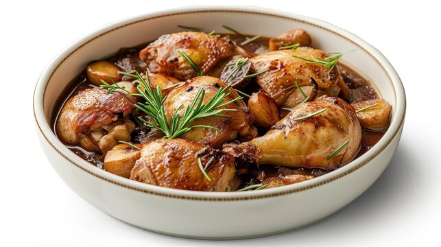 Coq au Vin, 3D illustration, realistic, isolated on white background