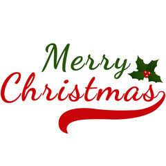 Merry Christmas Text Label With Christmas Cherry and Leaf
