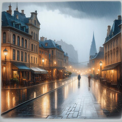 비오는 날의 길거리