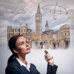 비오는 날의 길거리