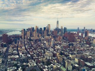 Fototapeta premium New York City Aerial Cityscape with Manhattan Landmarks, Skyscrapers and Residential Buildings. 