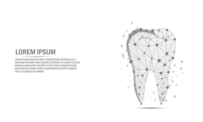 Tooth.Abstract wireframe low poly dental digital technology white background.Futuristic Human Healthy teeth Dental care, dental clinic, dental Medical Concept.
