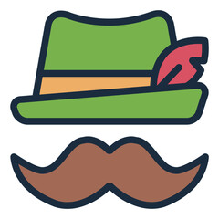 Moustache with Tyrolean hat icon for Oktoberfest.