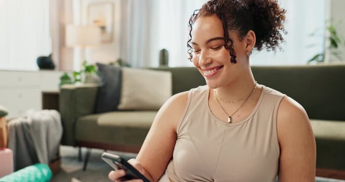 Happy, relax and girl with selfie in home for biometric recognition, login and online security. Smile, person and hand with digital identity in house for banking app, authentication and verification