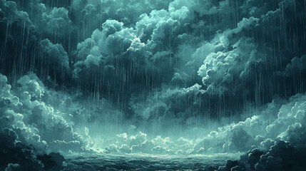 Gloomy Rain Illustration with Dark Storm Clouds Dominating the Sky