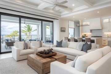 Fototapeta premium Coastal style home interior design of modern living room.