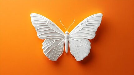 Fototapeta premium Captivating White Butterfly on Vibrant Orange Background