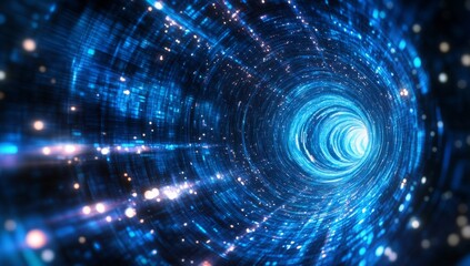 Abstract blue light speed background with glowing lines.