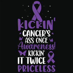 Kickin cancer's ass once pancreatic cancer awareness typography tshirt design