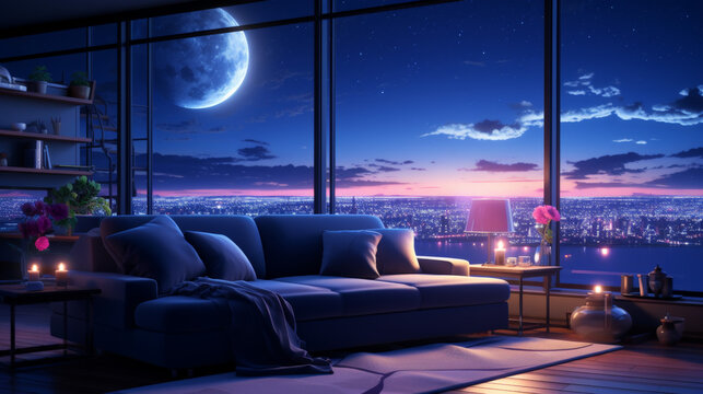Cozy Lofi Living Room: Animated Virtual Backgrounds and Stream Overlay Loop