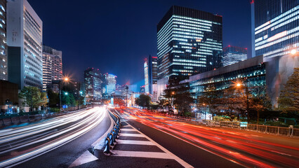 Obraz premium traffic at night, eflections of tokyo city street at night, highly detailed, award winning photography, national geographic photography