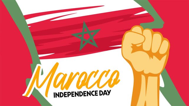 animated video of happy moroccan independence day with moroccan flag