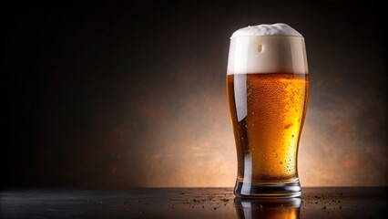 Glass of beer with rich foam bubbles on top, alcohol, drink, beverage, beer, foam, bubbles, refreshing, cold, pint, bar