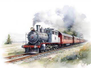 Fototapeta premium Train Watercolor Landscape Nature Art