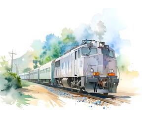 Obraz premium Train Watercolor Landscape Nature Art
