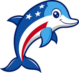 Dolphin line art with American Flag clipart