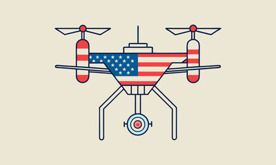 Drone Line art American Flag