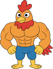 Muscular rooster cartoon character clipart