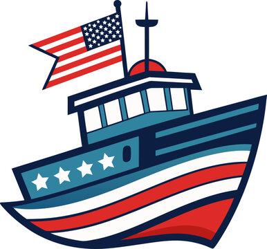 recommend clip art: Vector line art American flag boat