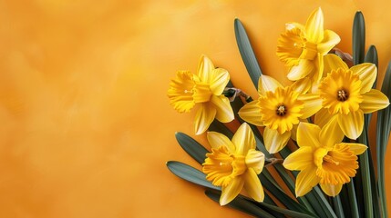 Fototapeta premium Bunch of Yellow Daffodils on Orange Background
