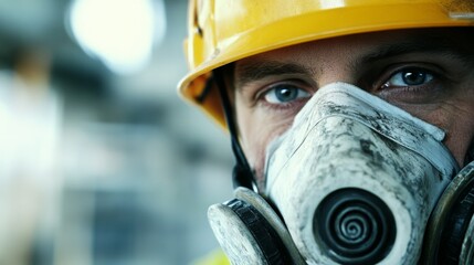 Close-up of Worker Wearing Protective Mask for Industrial Safety and Respiratory Protection
