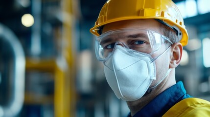 Close-Up of Worker Wearing Protective Mask for Industrial Safety and Respiratory Protection