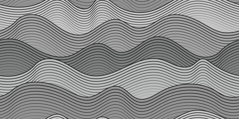 Vector drawing of sea waves, natural background, seamless pattern	