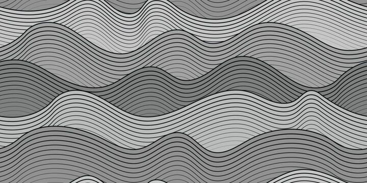Vector drawing of sea waves, natural background, seamless pattern	