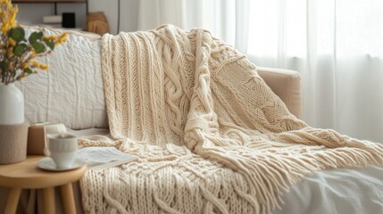 Cozy Handcrafted Knit Throw Blanket with Intricate Patterns for Warm Comfort