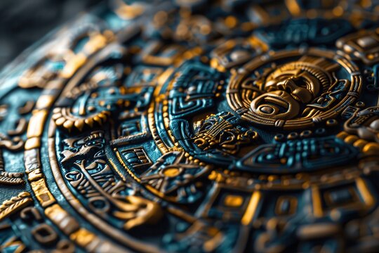 Aztec Calendar Close-Up: Sacred Symbol of Ancient Mesoamerican Astronomy and Religion