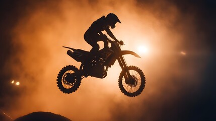Naklejka premium Silhouette of a Motocross Rider in Mid-Air.
