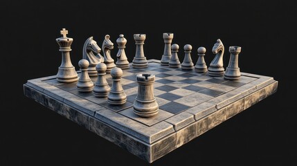 Chessboard with Stone Pieces