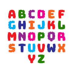 Colorful ABC alphabets letters for kids education learning. English cartoon style different color and shapes typography letters text symbols vector illustration isolated on white  