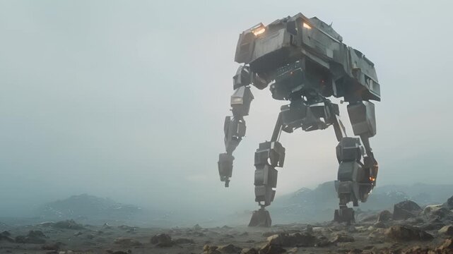 A Futuristic Robot Stands on an Alien Planet