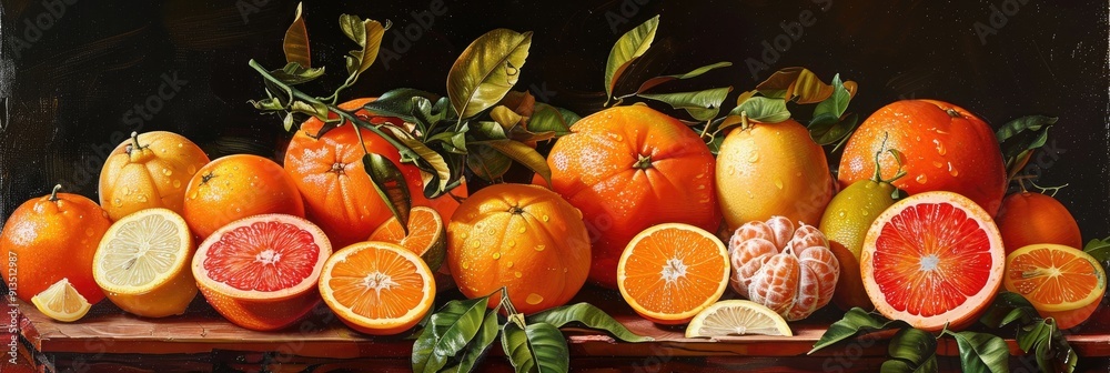 Poster assorted citrus fruits orange tangerine grapefruit and lemon