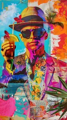 Fototapeta premium Tropical Man with Sunglasses and a Cocktail