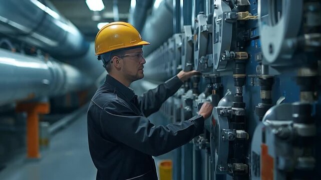 An engineer examines the water filtration system