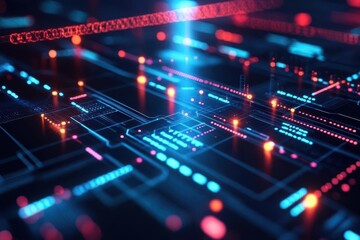 Obraz premium Decentralized finance hub, blockchain connections, digital nodes, futuristic design