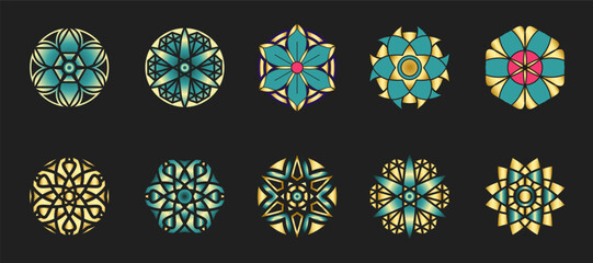 Mandala with floral patterns Vector Design Elements Collection