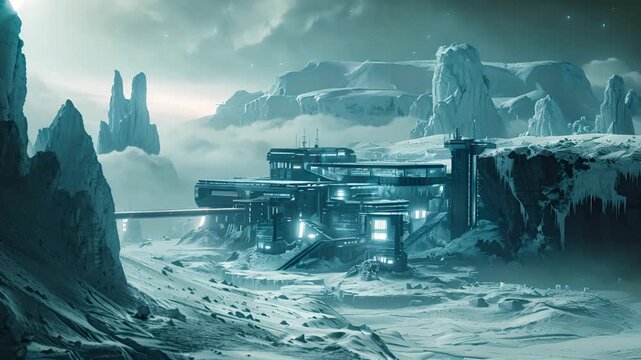 Futuristic Outpost in a Frozen Landscape