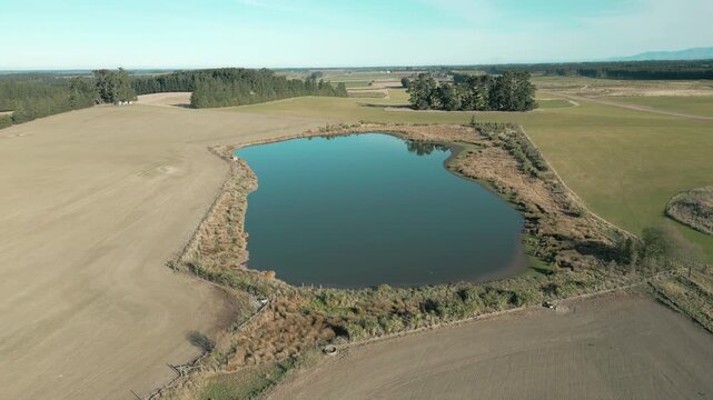 Serene Lake In Middle Of Farm In Canterbury New Zealand