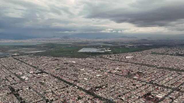 Drone footage of Nezahualcoyotl and Ecatepec, suburbs of Mexico City