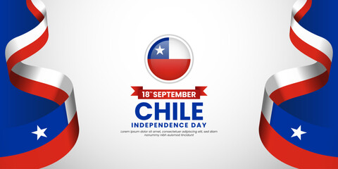 Chile flag with Waving ribbon style template for independence day copy space banner