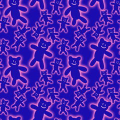 seamless pattern for y2k mood combination of neon glowing bear repeatable background 