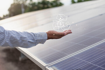 Renewable energy concept, environmentally friendly and sustainable development. People holding...