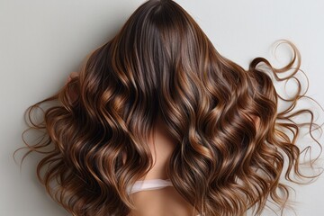 Fototapeta premium Long Wavy Brown Hair on a White Background